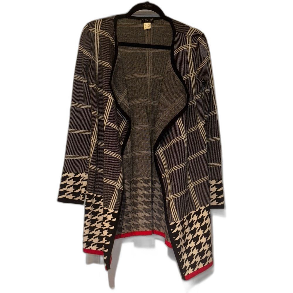 VENUS Houndstooth Checked Knit Cardigan - Size XS
